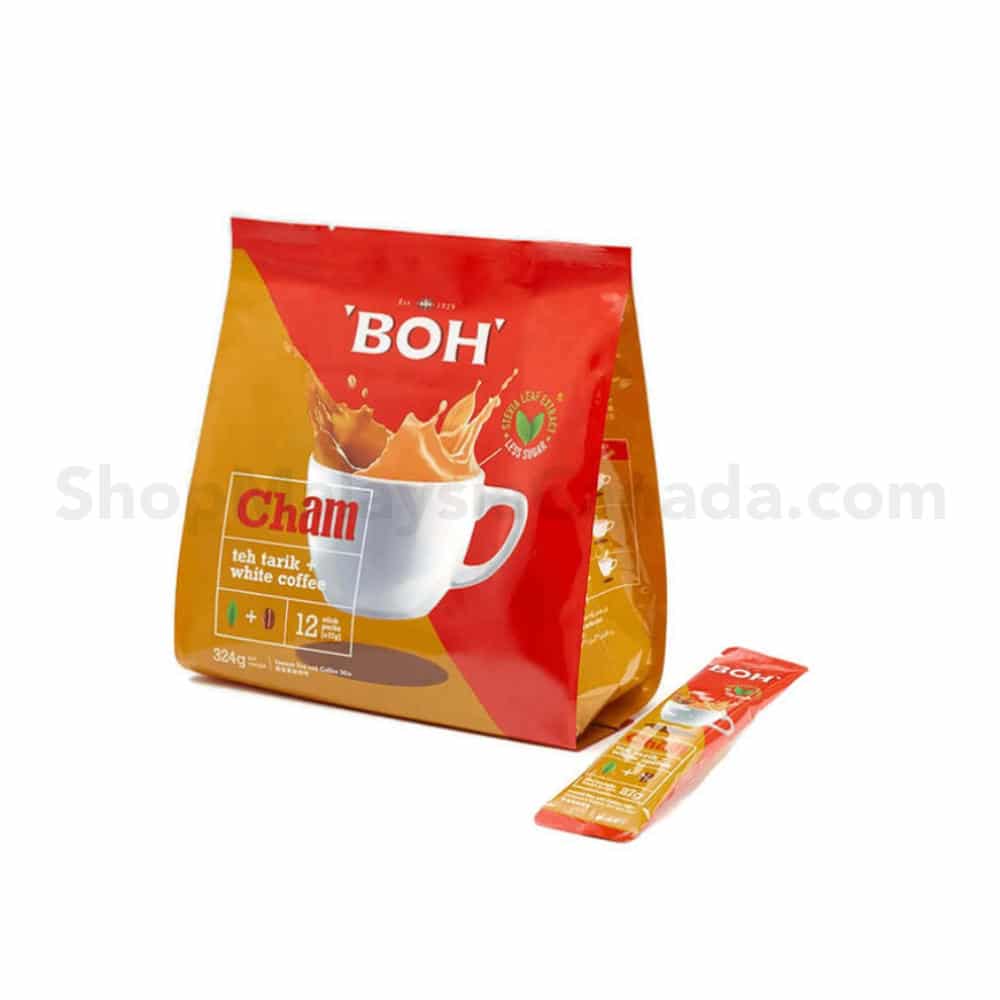 BOH Cham/Combo Tea & Coffee Mix ‘Less Sugar’ with Stevia Leaf Extract – 27g x 12 sachets